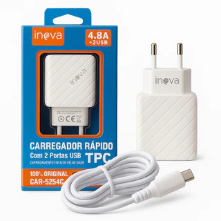 Carregador Tipo C Turbo Inova CAR-5254C 4.8A 2 Entrada Usb Celular