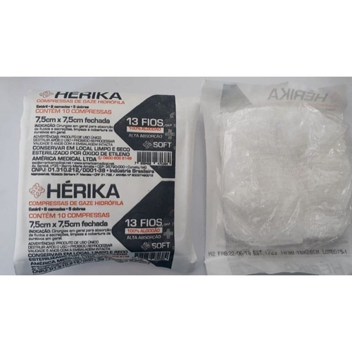 Compressa de Gaze Esteril Hérika Gaze para Curativo Gases Gaze Estéril