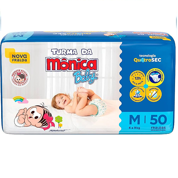 Fralda Turma da Mônica Baby Mega Tamanho M 50 Unidades