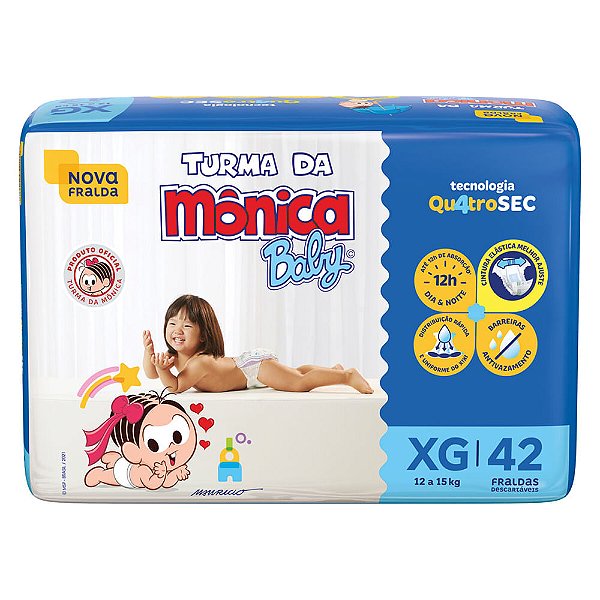 Fralda Turma da Mônica Baby Mega Tamanho XG 42 Unidades