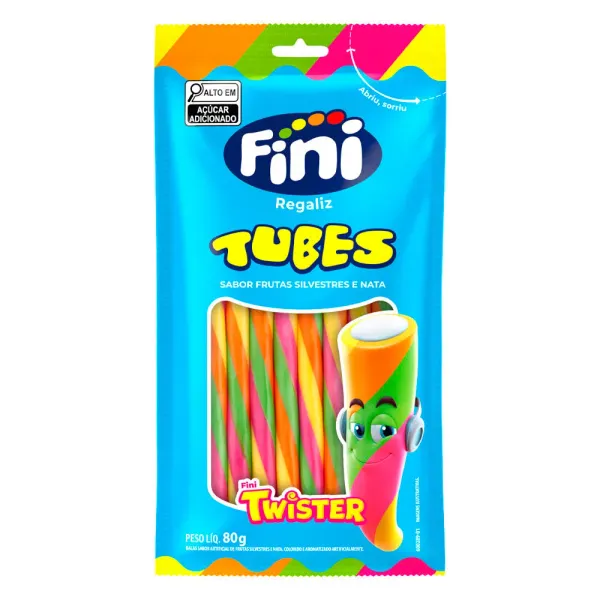 Balas de Gelatina Fini Tubes Twister Sabor Frutas Silvestres e Nata 80g