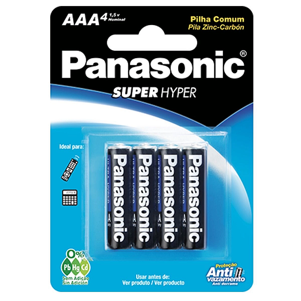 Pilha Panasonic Comum Super Hyper AAA 4 Unidades