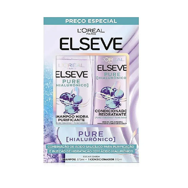 Shampoo Elseve Pure Hialurônico L'oréal Paris Shampoo 375ml e Condicionador 170ml