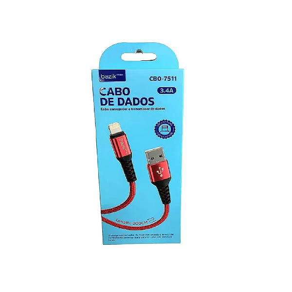 Cabo de Dados Basike - USB Lightning- 3.4A - 2 Metros - CBO-7511