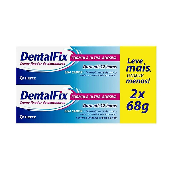 Dentalfix Creme Fixador de Dentadura Sem Sabor Promopack Com 2 Unidades de 68g Cada
