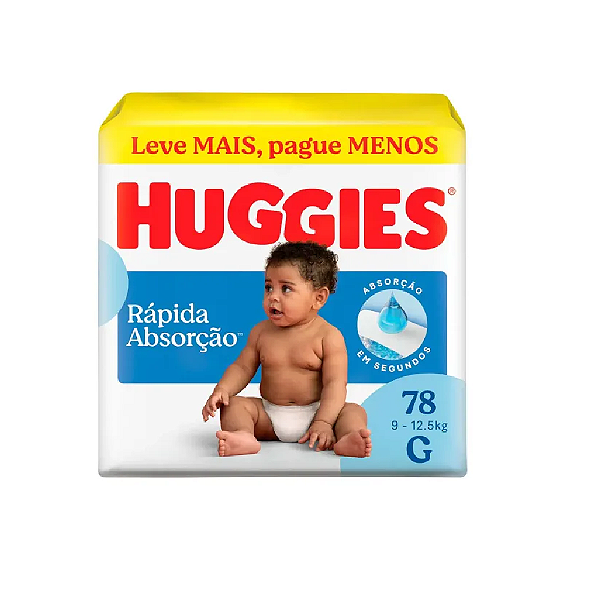 Fralda Huggies Rápida Absorção Tamanho G Pacote Hiper 78 Unidades Descartáveis