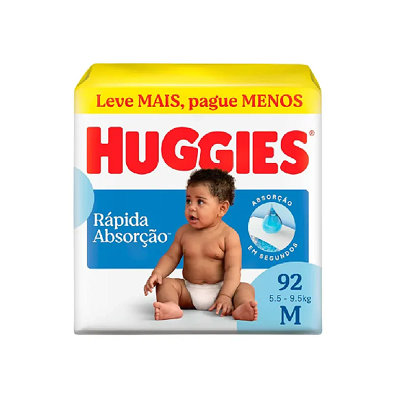 Fralda Huggies Rápida Absorção Tamanho M Pacote Hiper 92 Unidades Descartáveis