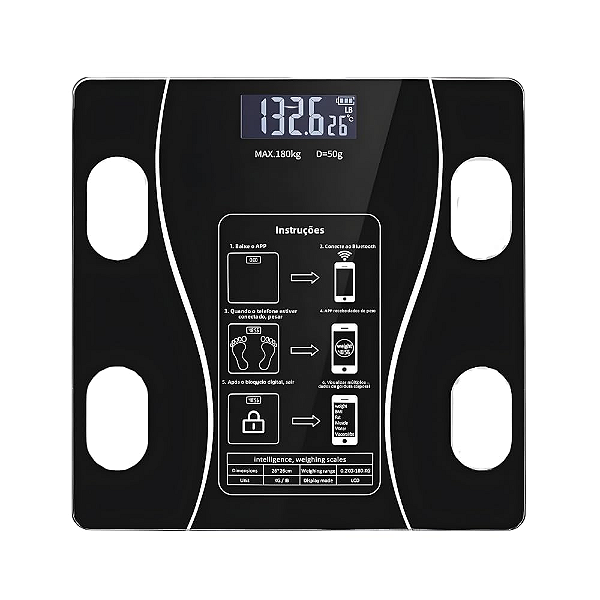 Balança Digital Inteligente de Bioimpedância Bluetooth até 180kg com App, Análise Corporal Completa, Medição de IMC, Gor
