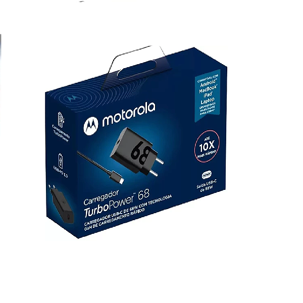 Carregador de Celular Turbo Power 68W - Com Cabo Usb-C/USB-C Bivolt Preto