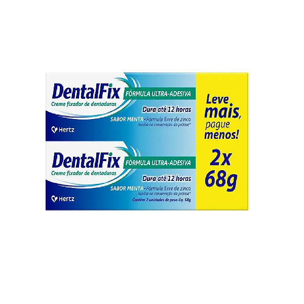 Creme Fixador de Dentaduras DentalFix Sabor Menta 2 Unidades 68g Cada