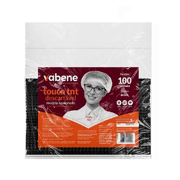 Touca Descartável, Vabene, Sanfonada, 20 cm, TNT, Branca, Pacote com 100