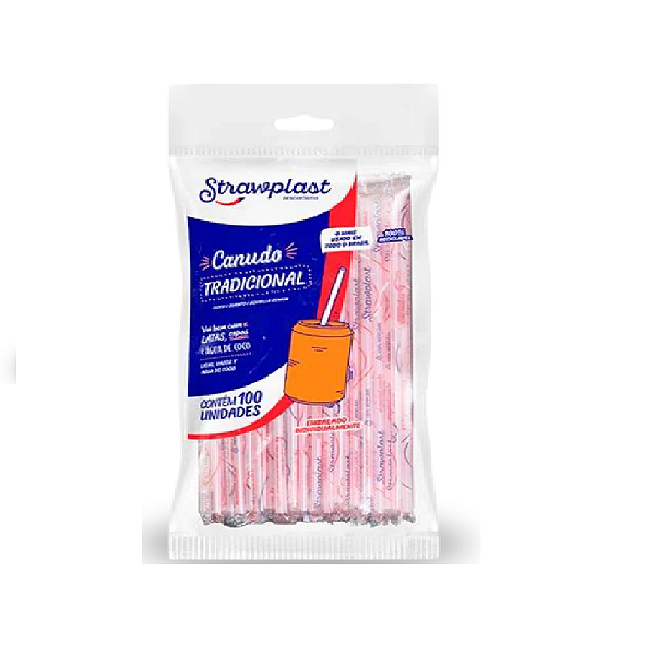Canudo Tradicional Strawplast Plástico Vermelho 5mm 100 Unidades