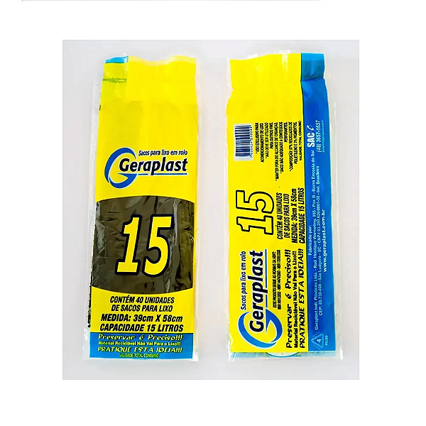 Saco para Lixo Geraplast 15 Litros Preto 39cm x 58cm Rolo 40 unidades