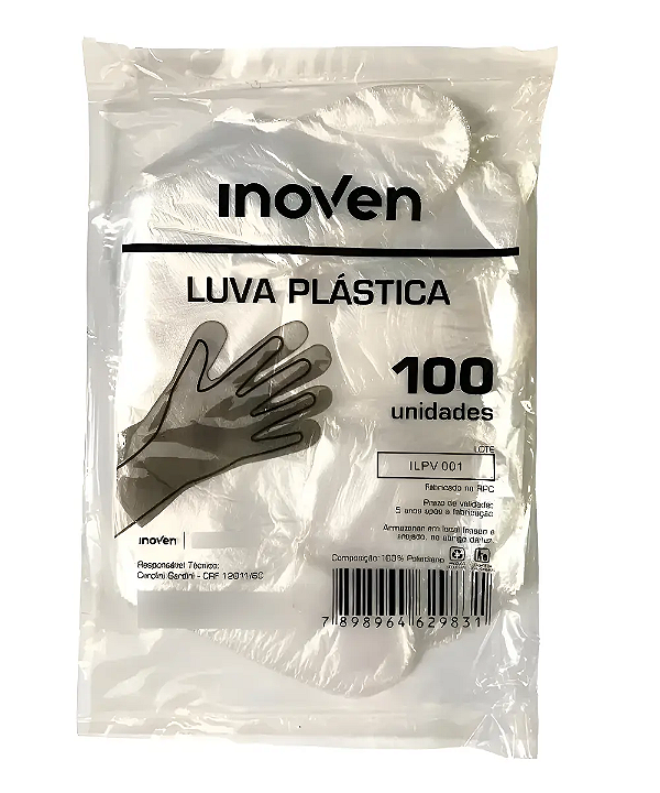 Luvas Descartáveis Plástica Inoven 100 Unidades