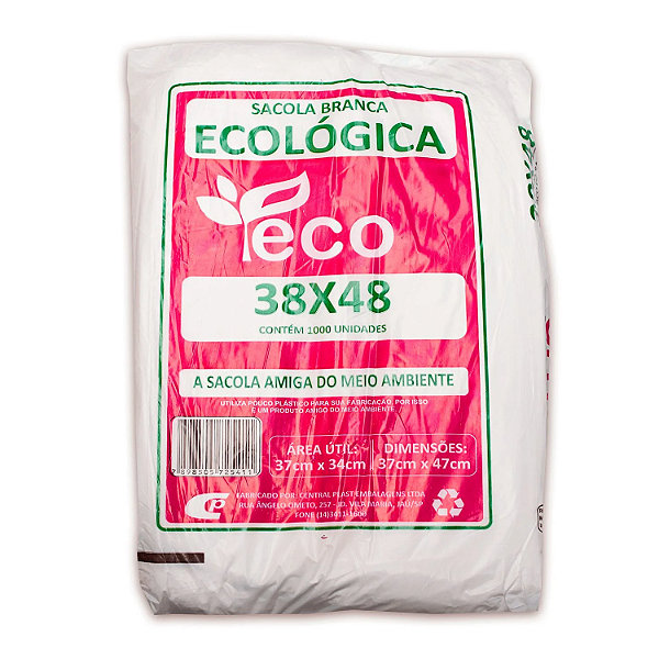 Sacola Plástica Ecológica Branca 38cm x 48cm 1000 Sacolas