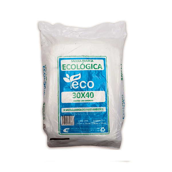 Sacola Plástica Ecológica Branca 30cm x 40cm 1000 Sacolas