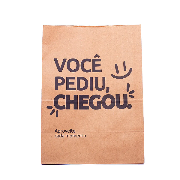 Saco Delivery Kraft Pediu Chegou Vinco Mini 25cm x 15cm x 8cm 50 unidades