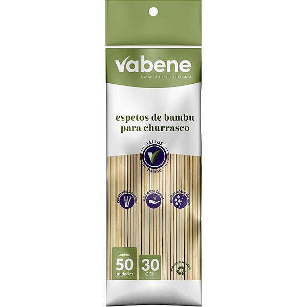Espeto Madeira 30 cm Bambu Vabene 50 unidades