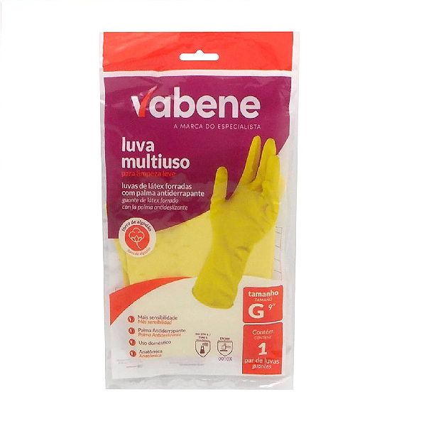 Luva Latex Antiderrapante Multiuso G Amarela Vabene Ref.: 1726 1 unidade