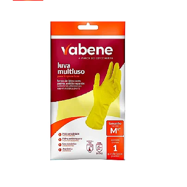Luva Latex Antiderrapante Multiuso M Amarela Vabene Ref.: 1725 1 unidade