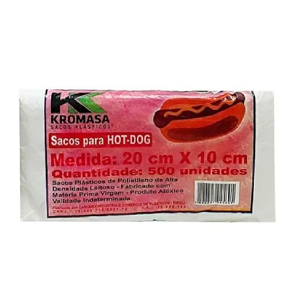 Saco Plástico Hot-dog Kromasa 20cm x 10cm 500 unidades