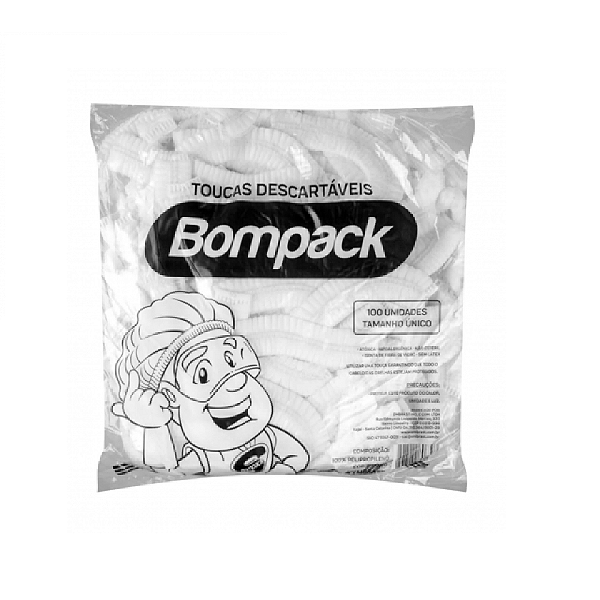 Touca Descartável Sanfonada Bompack Branca 100 unidades