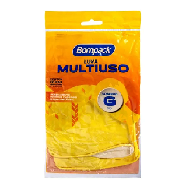 Luva Borracha Multiuso Bompack Amarela G 1 Par