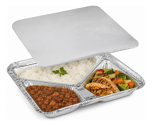 Bandeja Marmita Alumínio 3 divisórias Rasa Mello em Y com 900ml