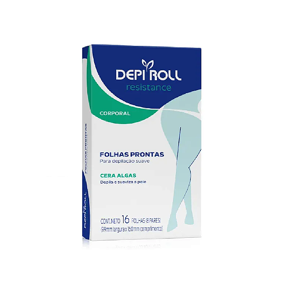 Depilador DepiRoll Resistance Cera Fria para Virilha e Pernas Algas 16 Unidades (8 Pares) + 1 Sachê de Lenç