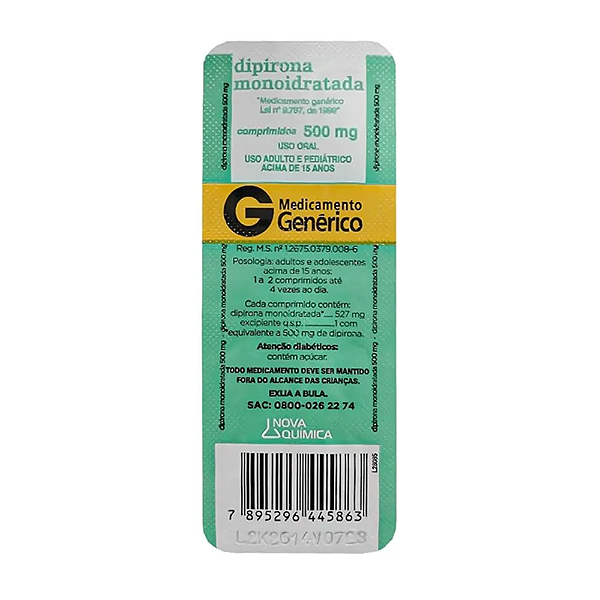 Dipirona 500mg Envelope com 10 Comprimidos