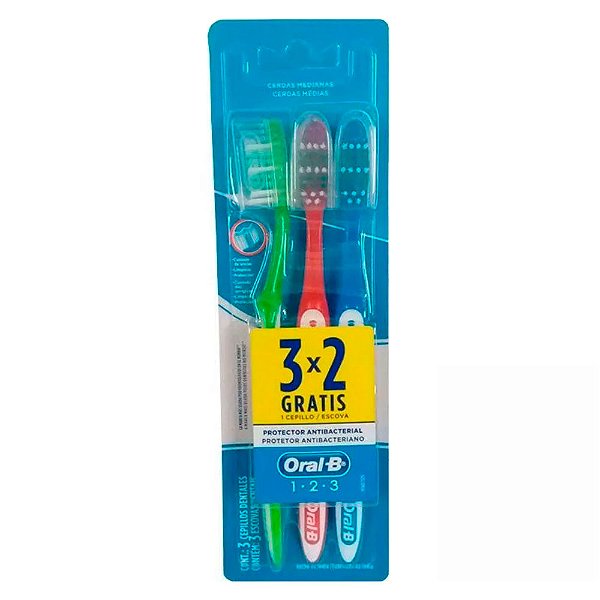 Escova Dental Oral-B 123 Média Cores Sortidas leve 3 pague 2