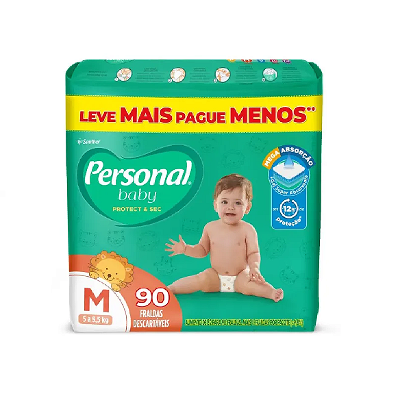 Fralda Infantil Personal Baby Protect & Sec Tamanho M com 90 Unidades