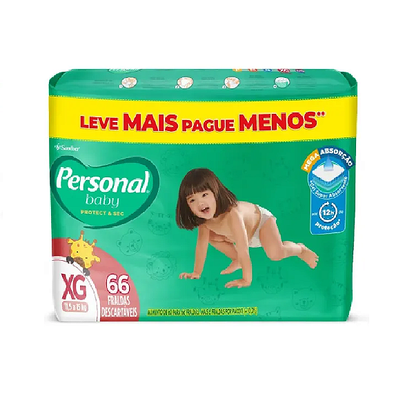 Fralda Infantil Personal Baby Protect & Sec Tamanho XG com 66 Unidades