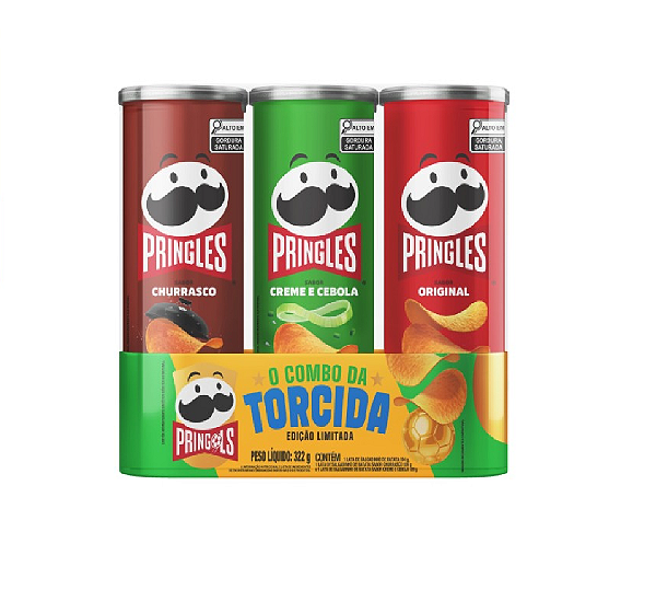 Batata Pringles 3 Sabores Tradicional, Churrasco e Cebola & Salsa 322g