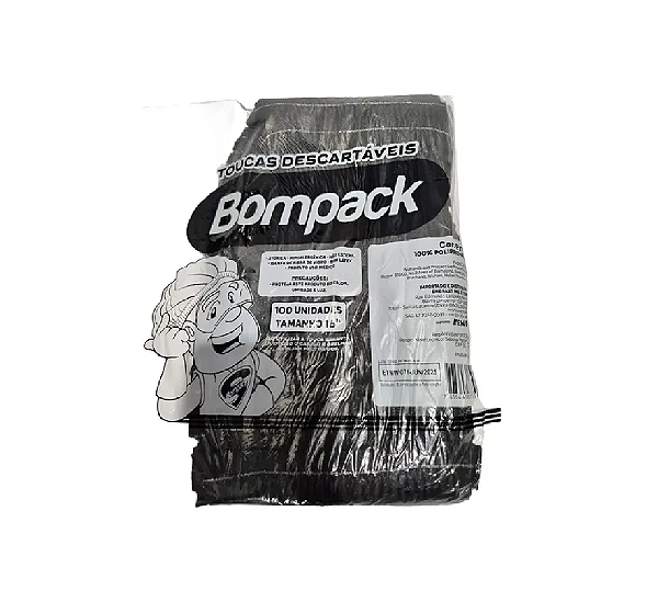 Touca Descartável Sanfonada Bompack Preta 100 unidades