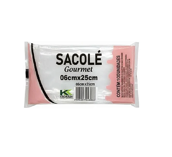 Sacos Plásticos Sacolé Reforçado 06cm X 25cm Gourmet com 100 unidades