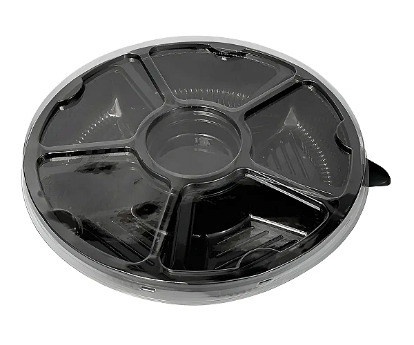 Petisqueira Plástica Descartável com Tampa 6 Divisões Preta Galvanotek G550 1 conjunto