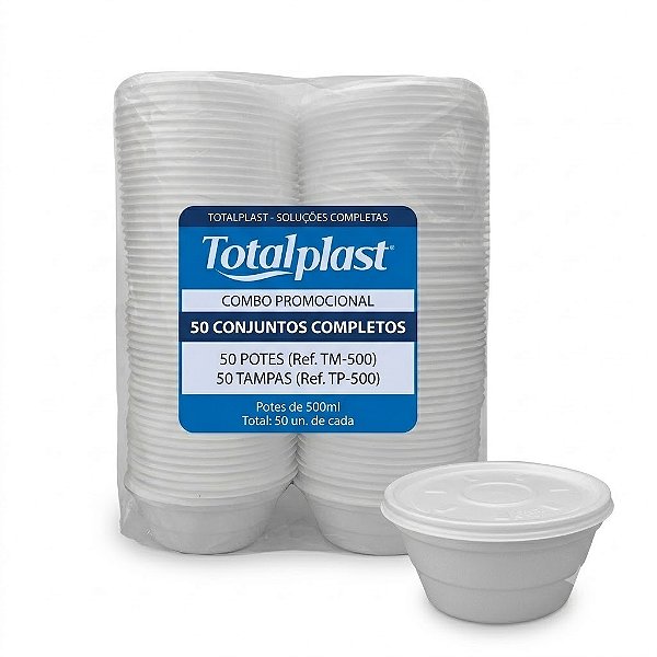 Marmitex de Isopor com Tampa Branca 500ml PT-500 combo 50 Bases+50 Tampa 100 unidades