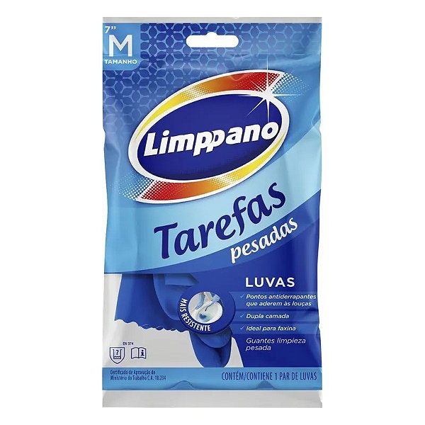 Luvas Tarefas Pesada Azul Limppano Tamanho M com 1 par