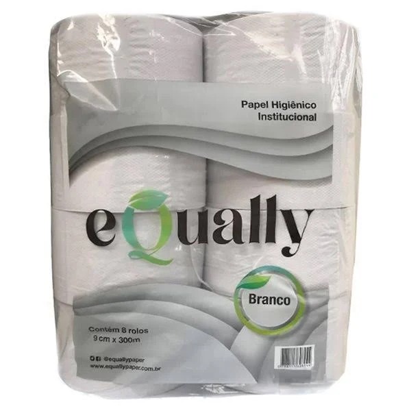 Papel Higiênico Rolão Equally 8cmx300m Folha Simples com 8 rolo
