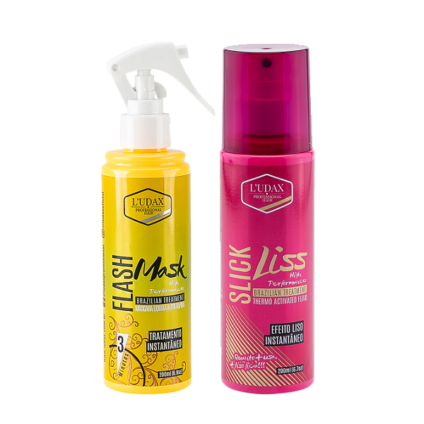 Kit Hidratação e Finalização Ludax Professional - Máscara Líquida Flash Mask 200ml + Escova Temporária Slick Liss 200ml