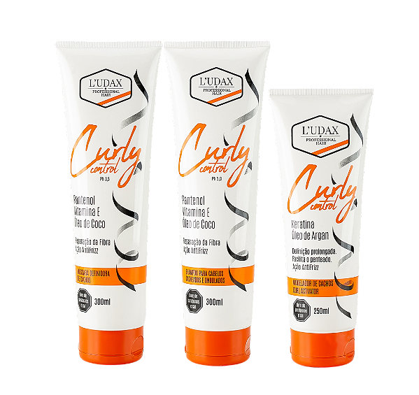 Kit Definidor de Cachos Curly Control Ludax Professional - Shampoo, Máscara e Modelador
