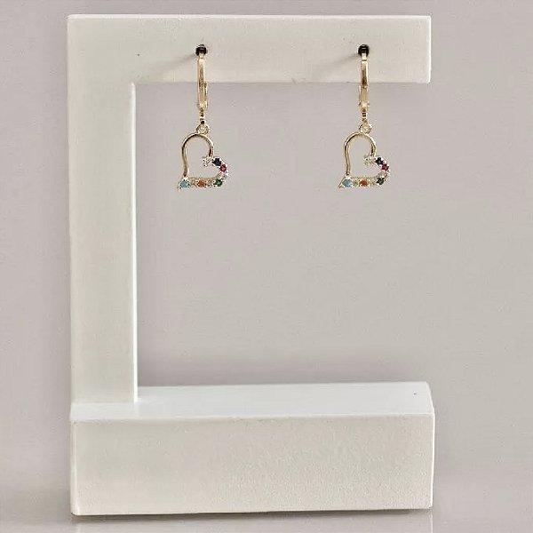 Brinco argola coração colorido