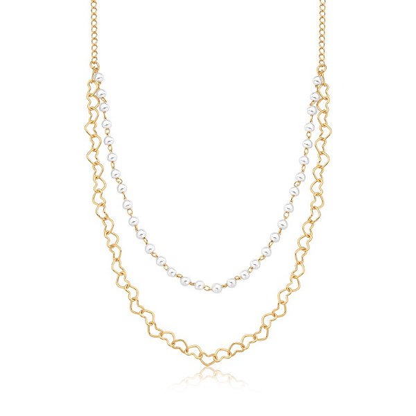 Colar choker pérola e elos corações