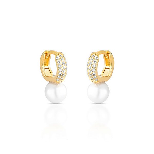 Brinco argola pérola cristal