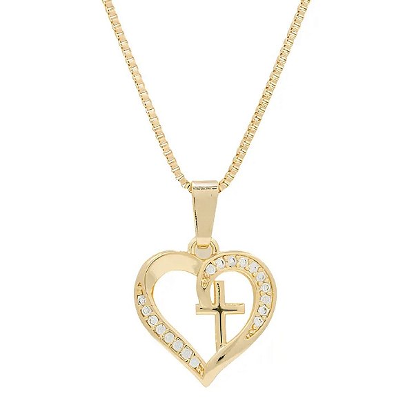 Colar coração cruz