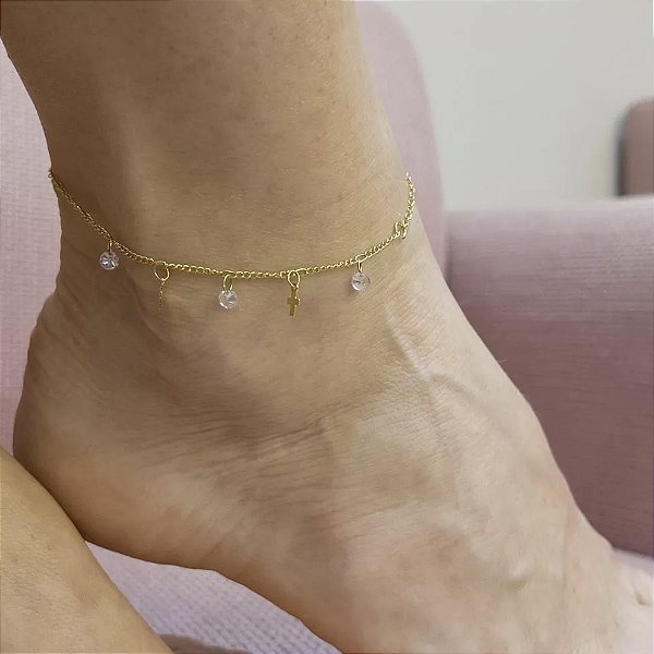 Tornozeleira cruz cristal