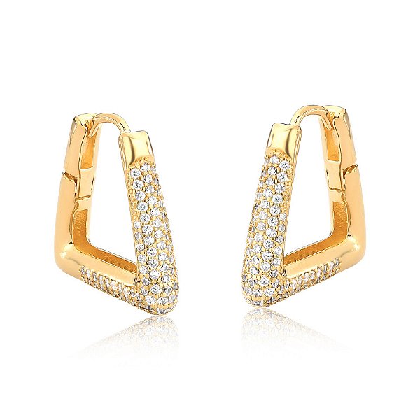 Brinco argola triangular cristal