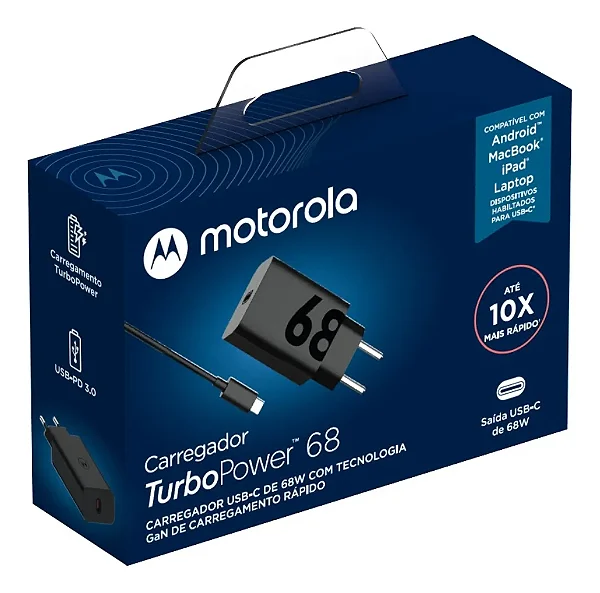 Carregador para motorola Turbo Power 68 Duo c/ cabo tipo C.