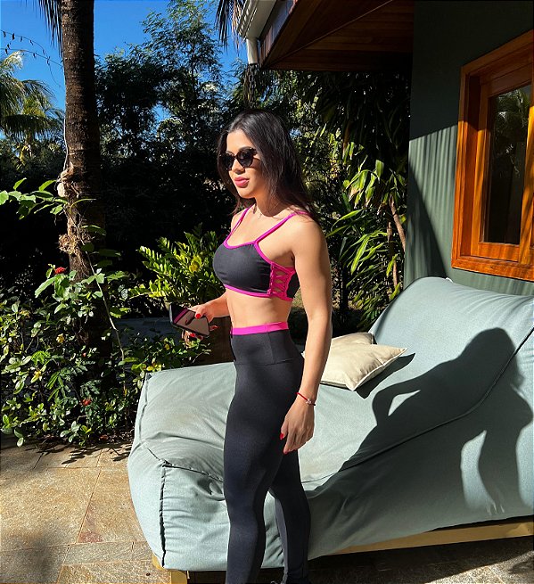 Conjunto trançado lateral Preto e pink